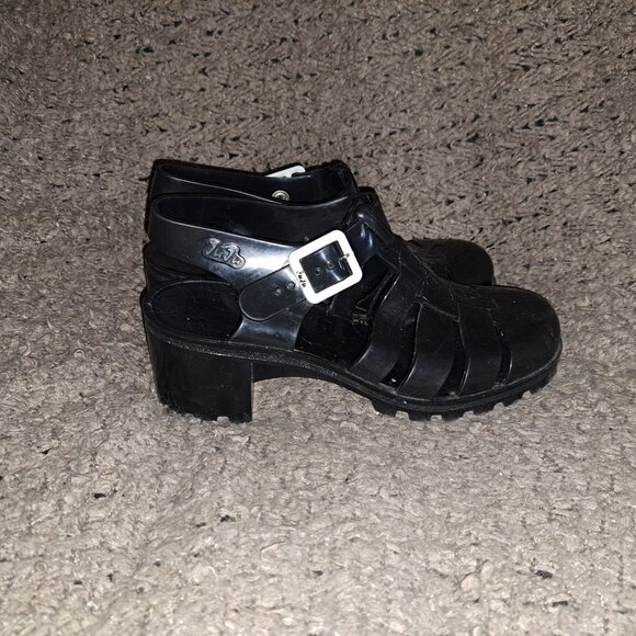 JUJU BABE-Heeled Jelly Sandals-Black-UK 7-US 9-Excellent - Picture 5 of 8